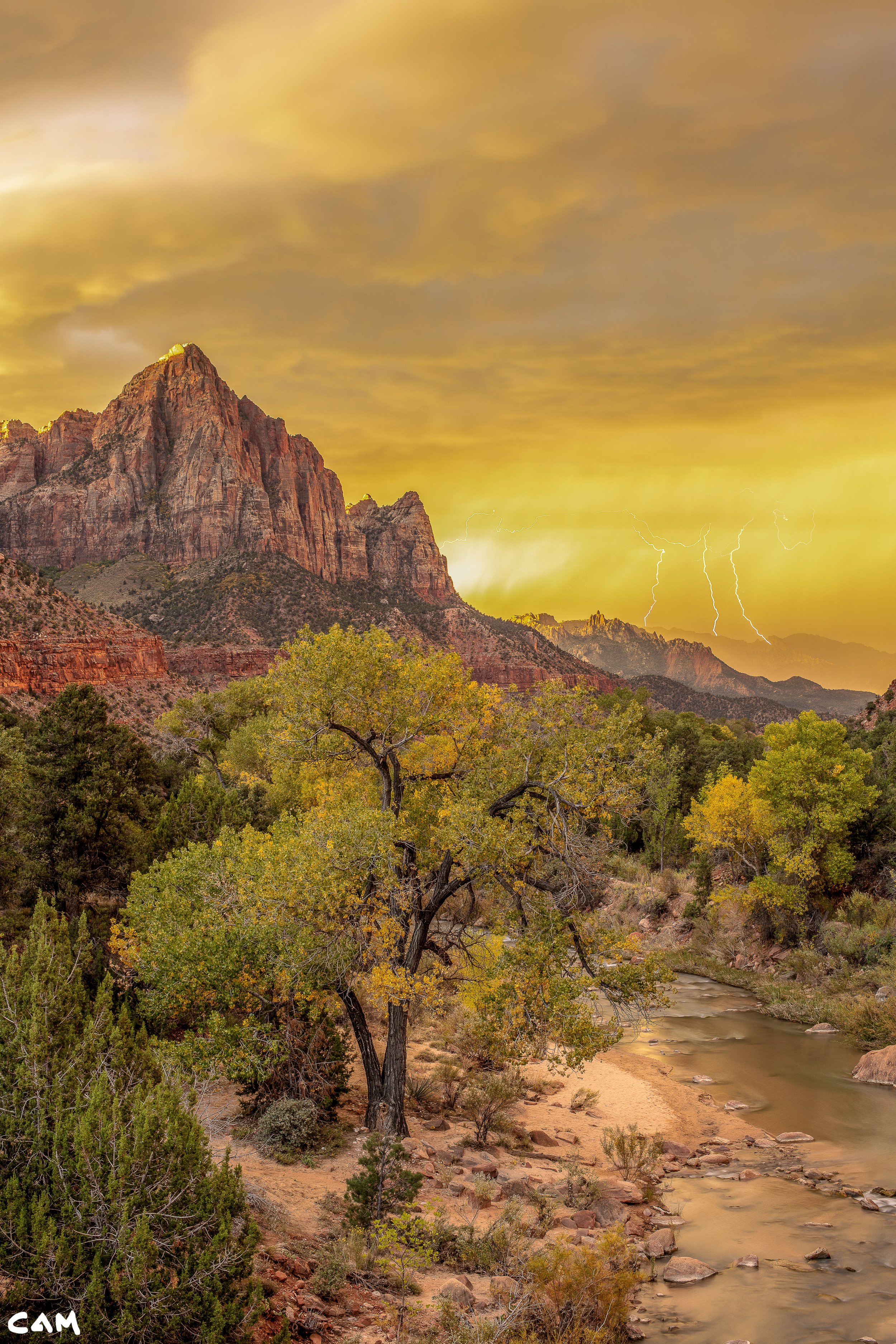 sunrise storm over the watchman