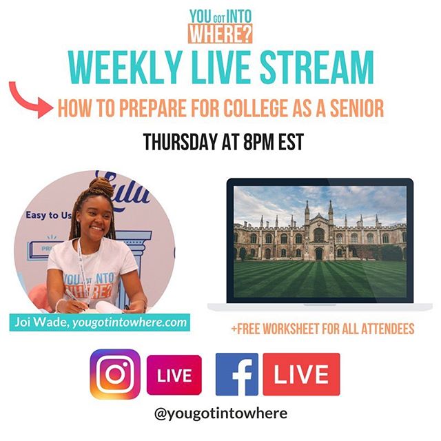 TODAY: Tune into my live stream on IG or FB to learn the keys to preparing for college during the summer, fall and spring of your senior year! We will begin at 8PM EST—come with questions. Tag someone who needs to tune in👩🏾‍🏫👇🏾
