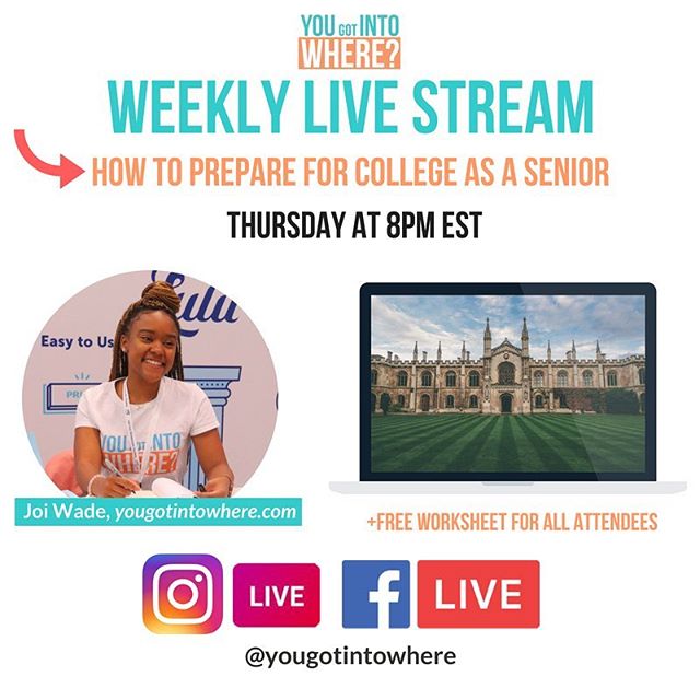 TODAY: Tune into my live stream on IG or FB to learn the keys to preparing for college during the summer, fall and spring of your senior year! We will begin at 8PM EST&mdash;come with questions. Tag someone who needs to tune in👩🏾&zwj;🏫👇🏾