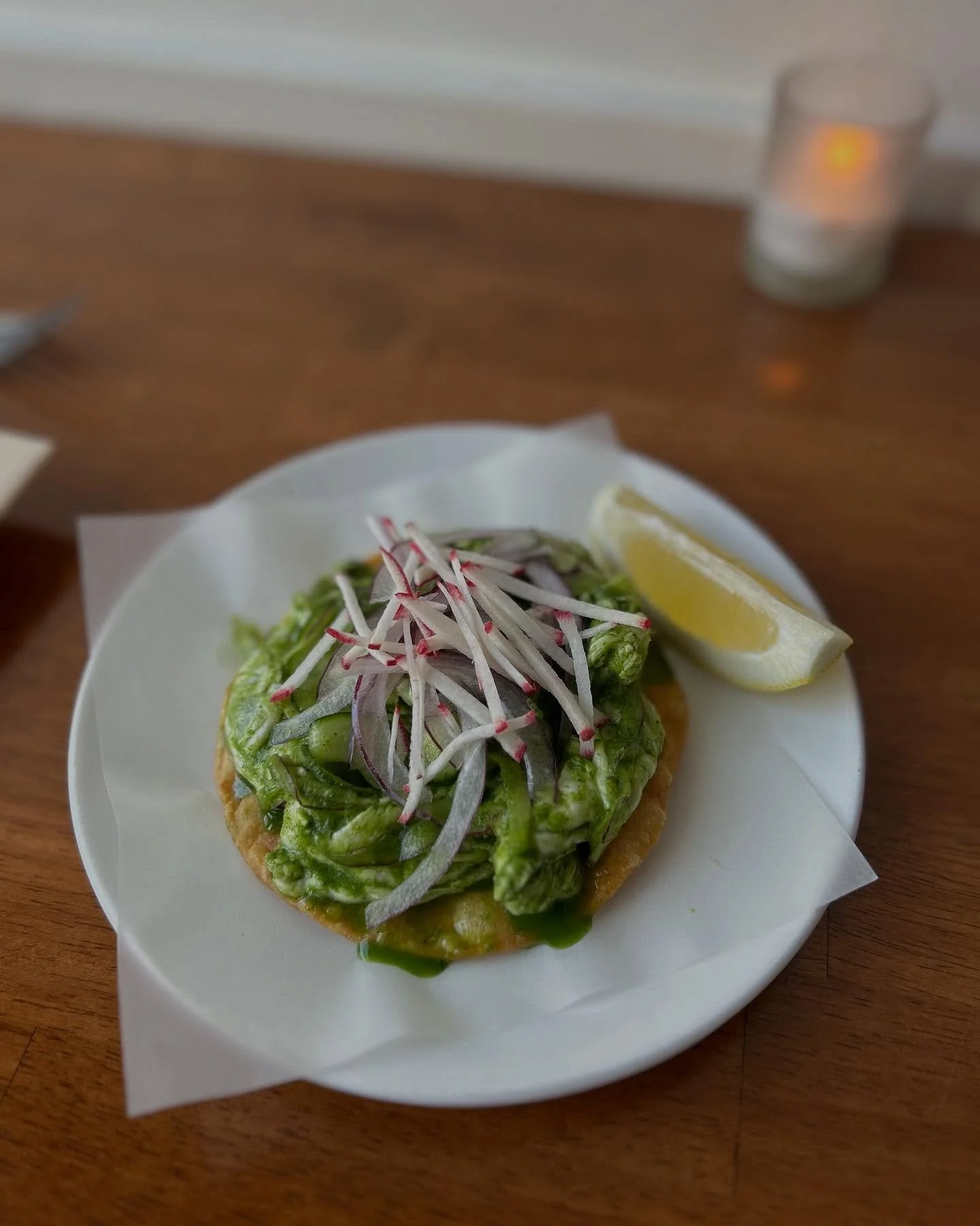 Seafood Aguachile Tostada ✨
local cod, shrimp, cucumber, red onions, serrano peppers, lime juice, cilantro

She might seem simple&hellip;but the quality and taste is EVERYTHINGGGGGGG 💚

This green goddess is only available on Thursdays 💋
Make sure 