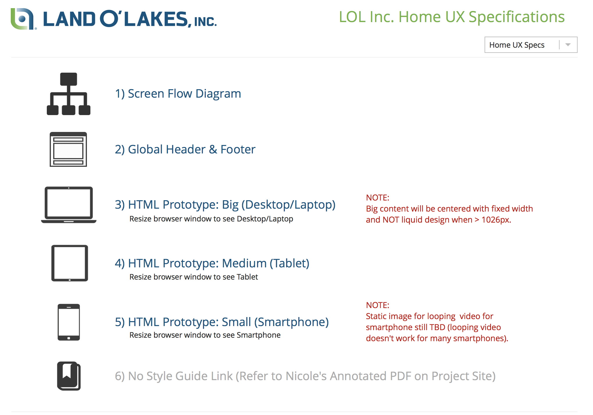 Land O'Lakes Inc. Redesign UX Specifications
