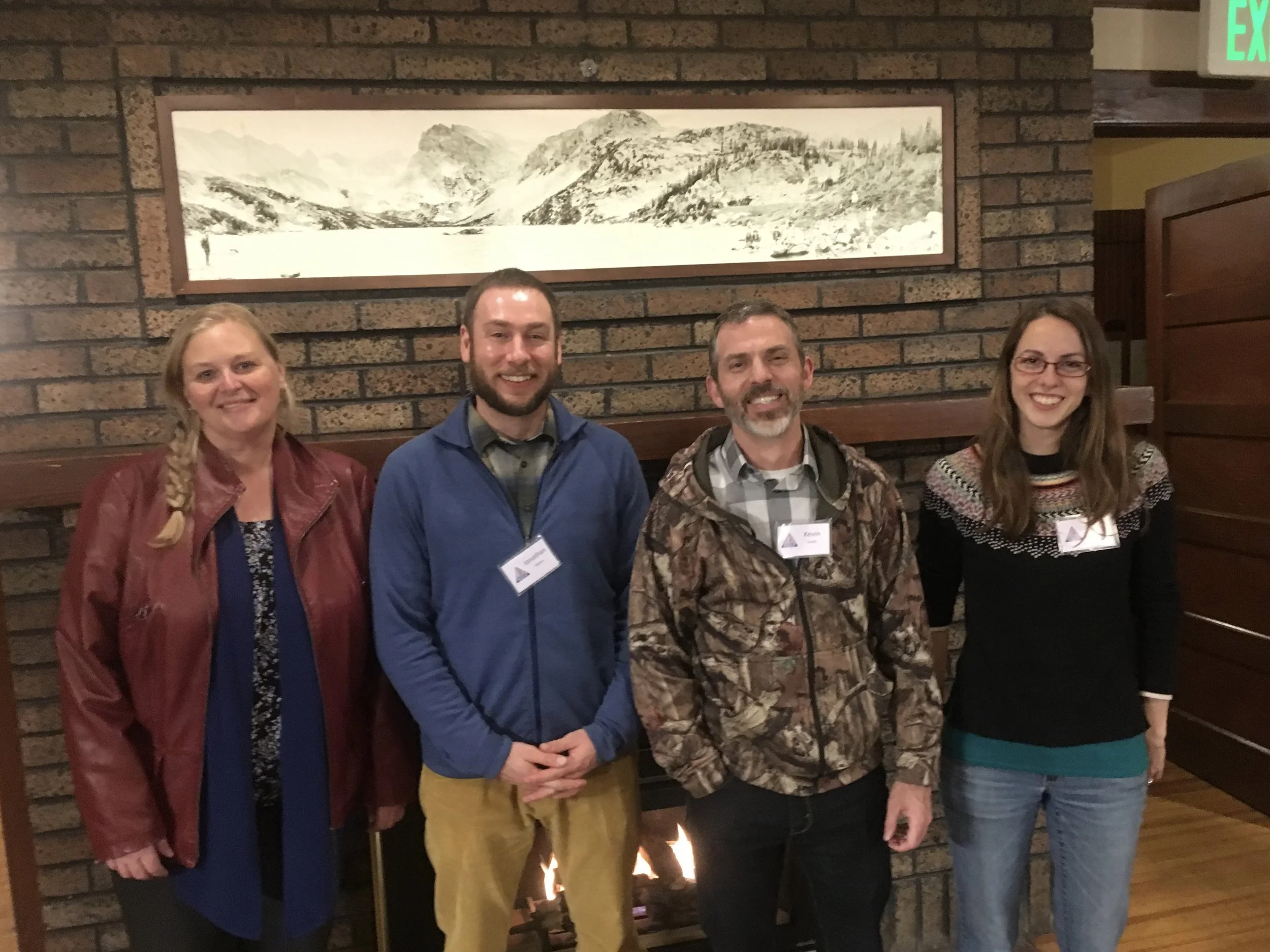 From left: Drs. Rae Crandall (former WashU postdoc, currently faculty at University of Florida), Jonathan Myers (current faculty at WashU), Kevin Smith (former director of Tyson, currently faculty at Davidson College), and Solny Adalsteinsson (curre…