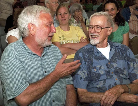 Alan Covich, PhD, BA '64 (left) and Owen Sexton, PhD (right) during a tribute to Dr. Sexton held at Tyson Research Center in 2010.