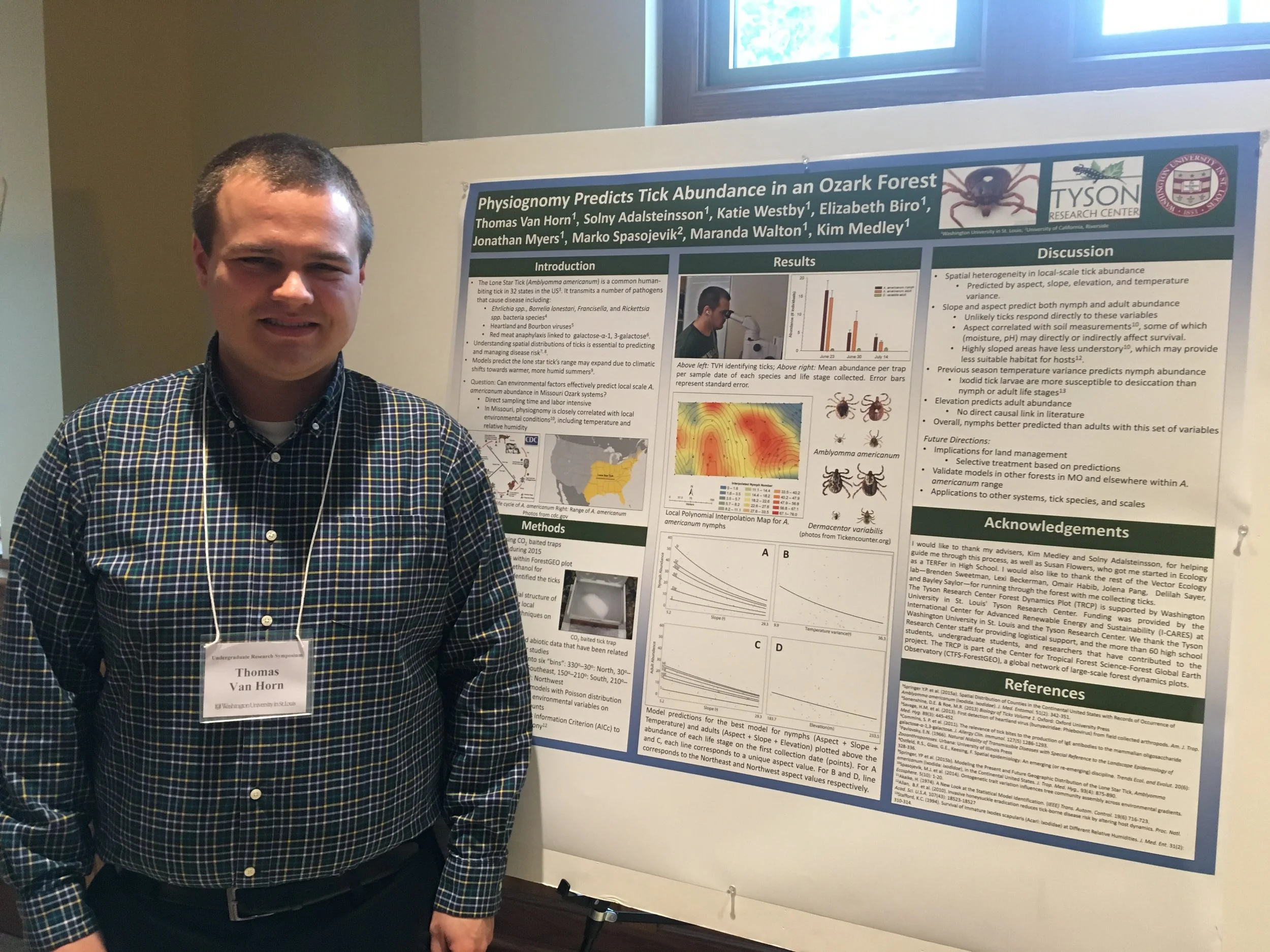  Presenting research as a Tyson undergraduate fellow at the WashU Undergraduate Research Symposium in April 2017 