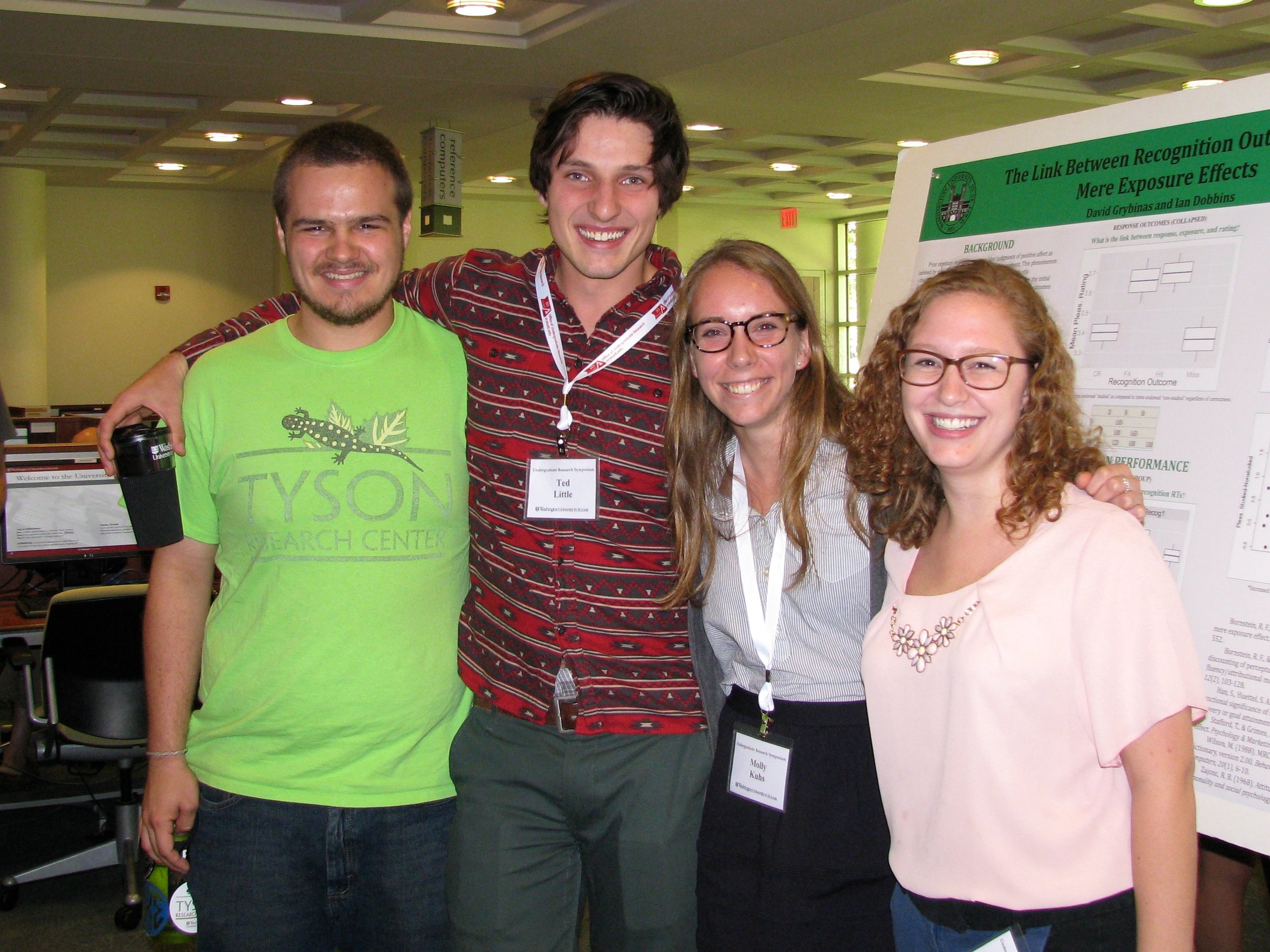  Tyson undergraduate fellows supporting their peers at the WashU Undergraduate Research Symposium in October 2015 