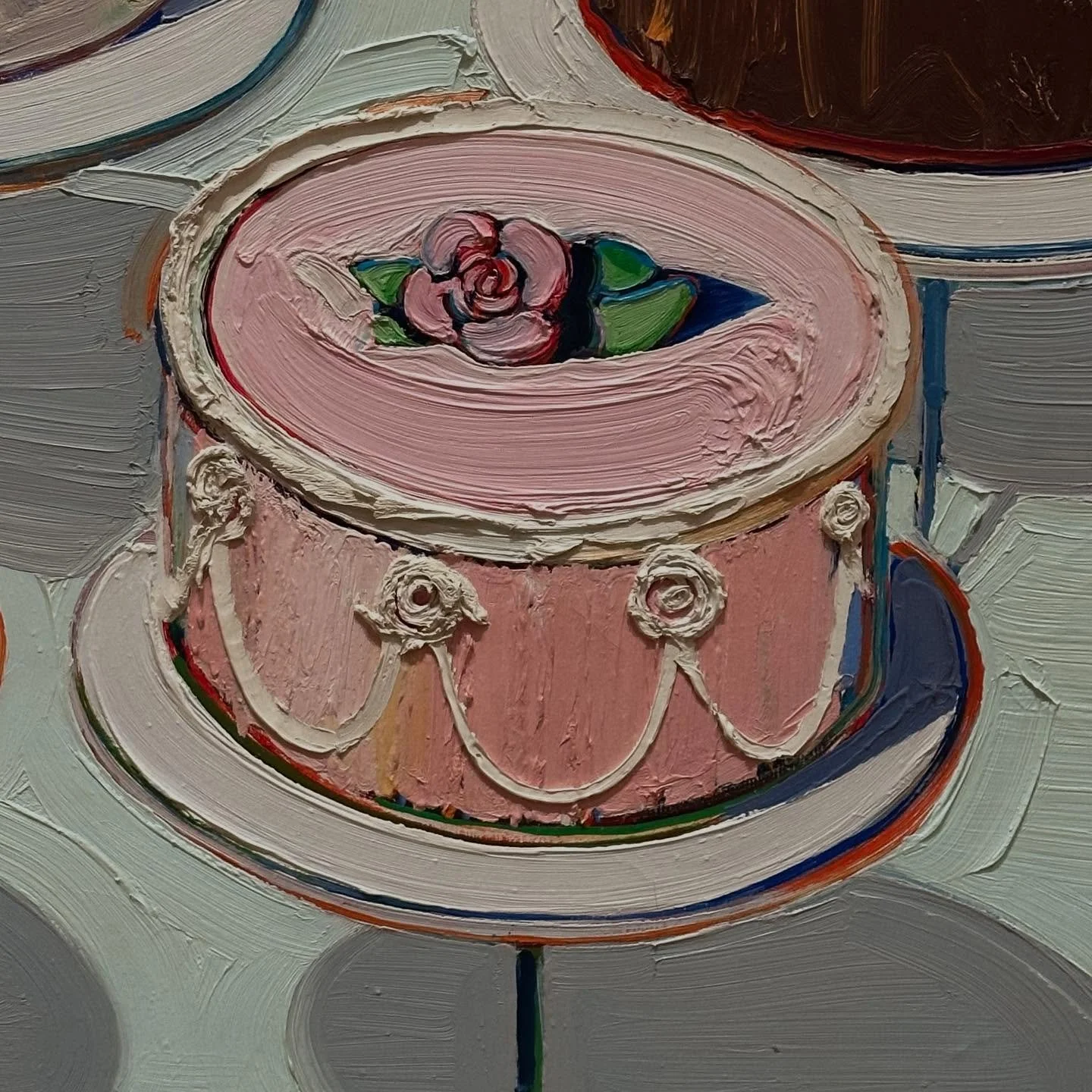 My kind of show (subject wise)! 😋 
Wayne Thiebaud. American Still Life at @courtauld &hellip; when oil paint stands in perfectly well for frosting and crumbs and well enough for gumballs, machines, lollies and meat.
#waynethiebaud #courtauld #london
