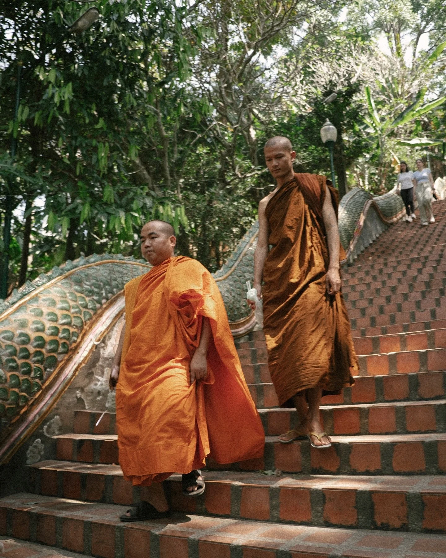 Snapshots from this morning’s wander around Wat Phra That Doi Suthep
Legend has it a monk discovered a bone relic of the Buddha and presented it to King Nu Naone of the Lanna Kingdom. The relic was placed on the back of a white elephant that w