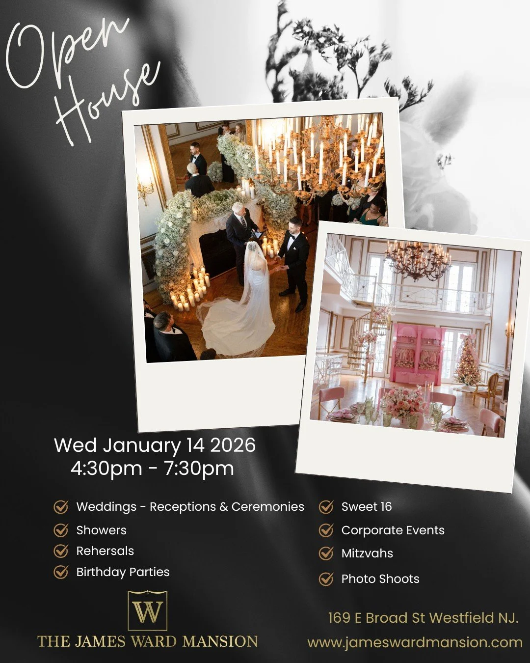 Engagement season is officially here! 💍✨ OPEN HOUSE The James Ward Mansion

Whether you're planning a wedding, Sweet 16, shower, mitzvah, corporate event, birthday bash, or photo shoot, The James Ward Mansion is where unforgettable memories are made