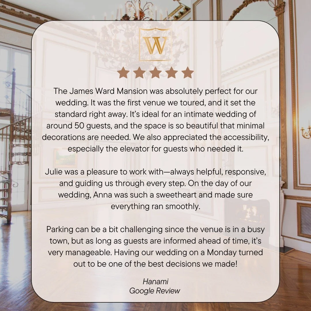 We had the pleasure of working with Hanami for their recent wedding!  Thank you so much for the wonderful review.  Wishing you many years of love and happiness together. @thejameswardmansion