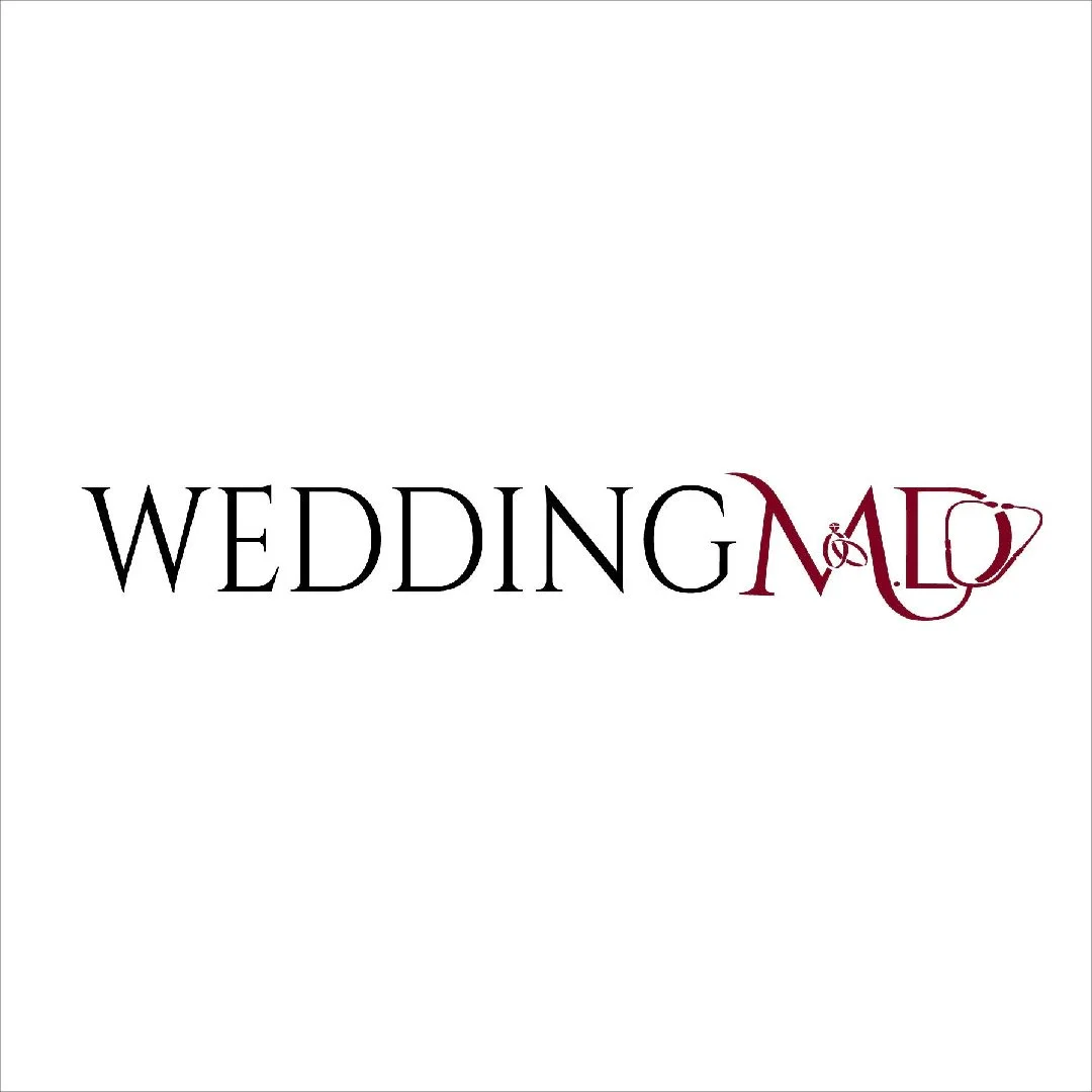 WeddingMD logo with the word 'WEDDING' in black and 'MD' in maroon, with a stylized stethoscope forming part of the 'MD'