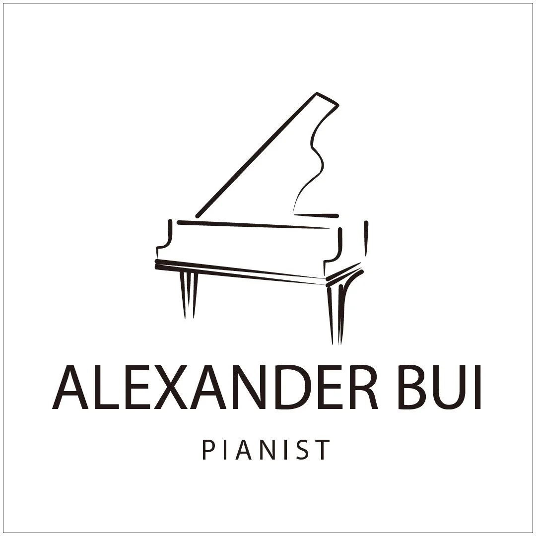 Logo of a grand piano with the text "ALEXANDER BUI PIANIST"