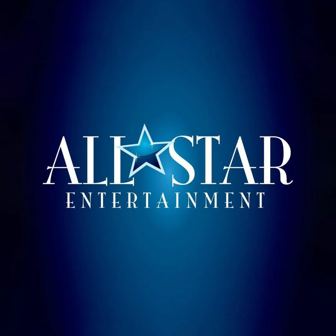 Blue background with the text 'ALLSTAR ENTERTAINMENT' and a star in place of the 'A' in 'ALLSTAR'.