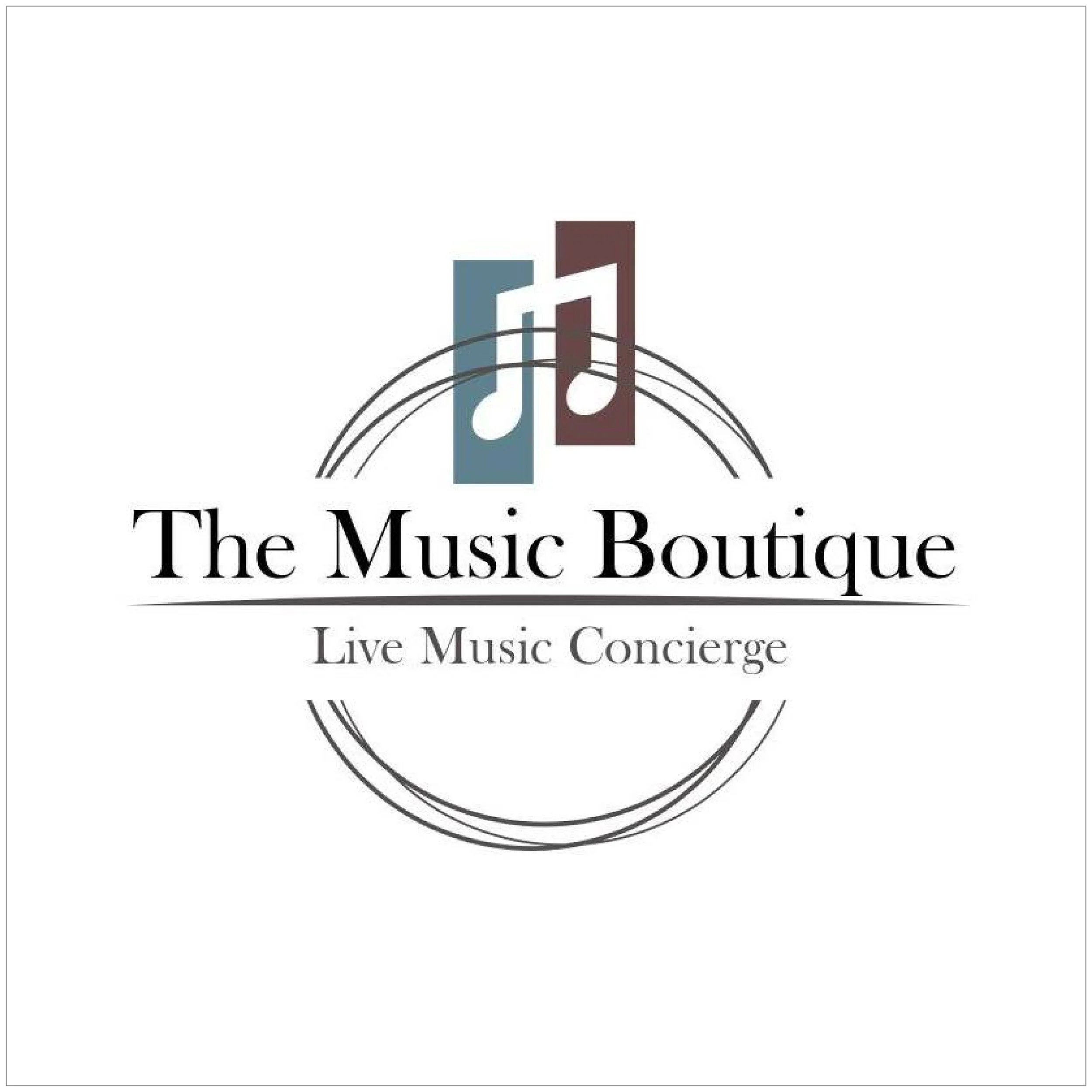 Logo of The Music Boutique with musical notes and text 'Live Music Concierge'