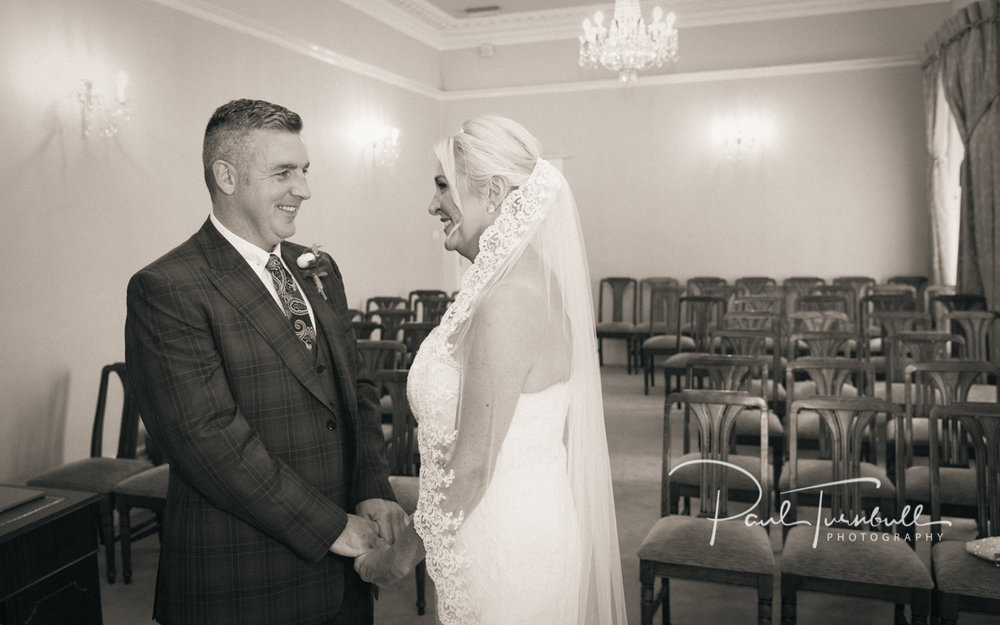 Bride and groom at Harrogate Register Office. Wedding Photographer Yorkshire