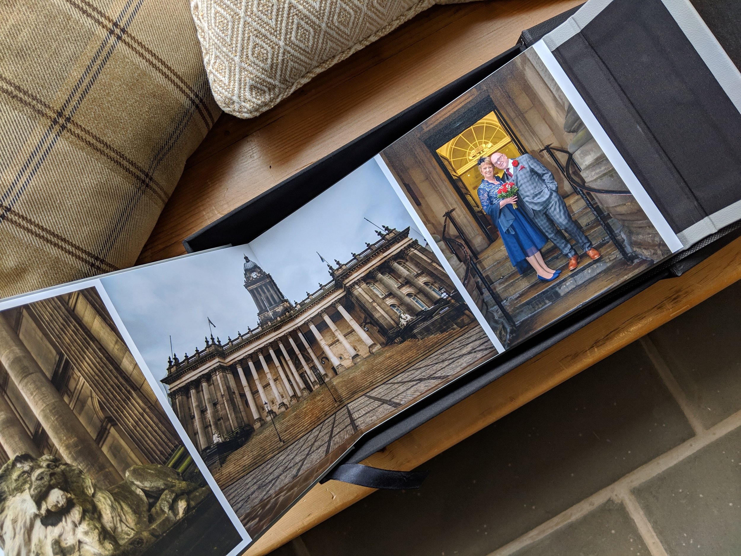 First spread of gatefold wedding album