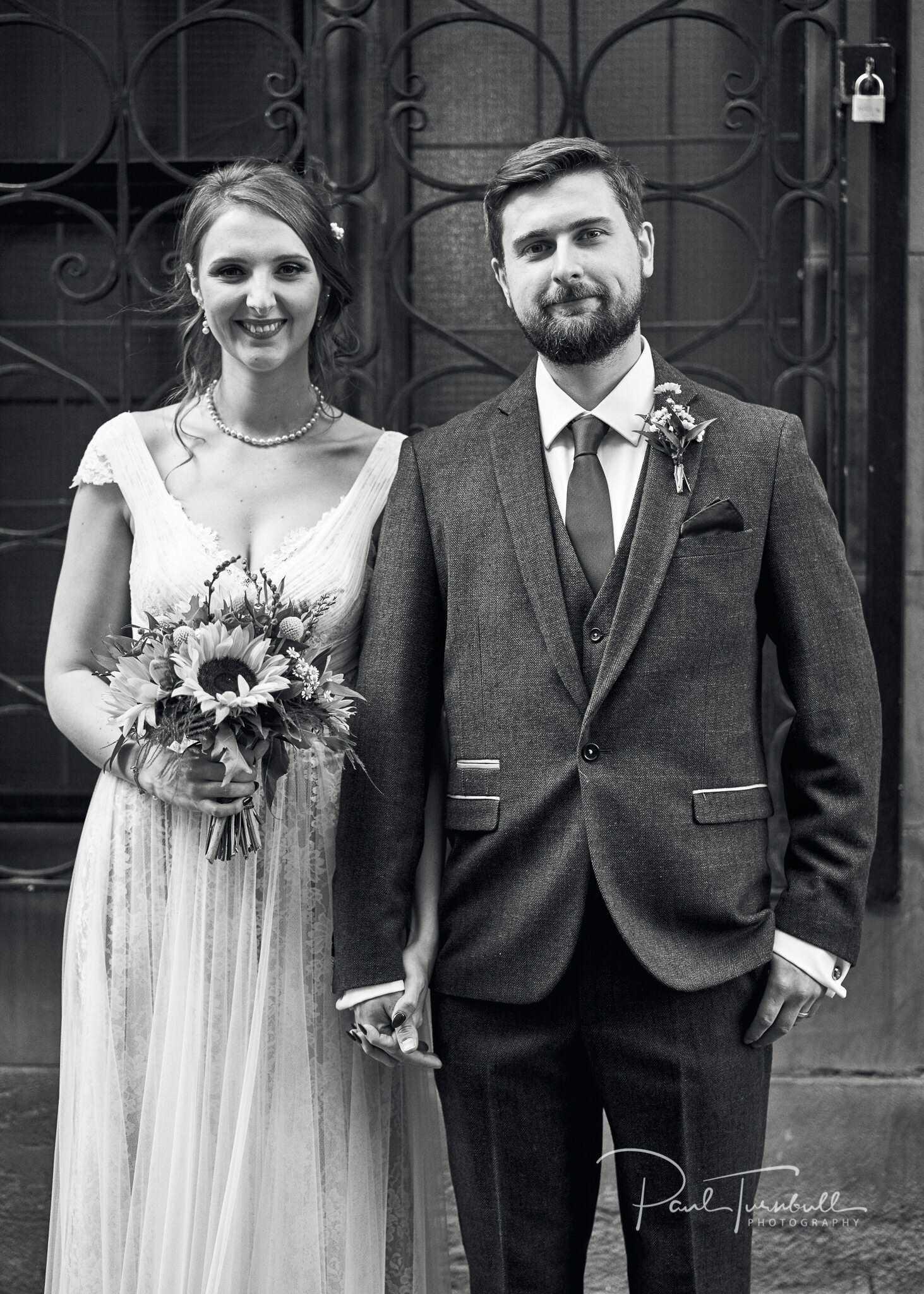 Newlyweds Portrait in Sheffield City Centre. Wedding Photography at Sheffield Town Hall