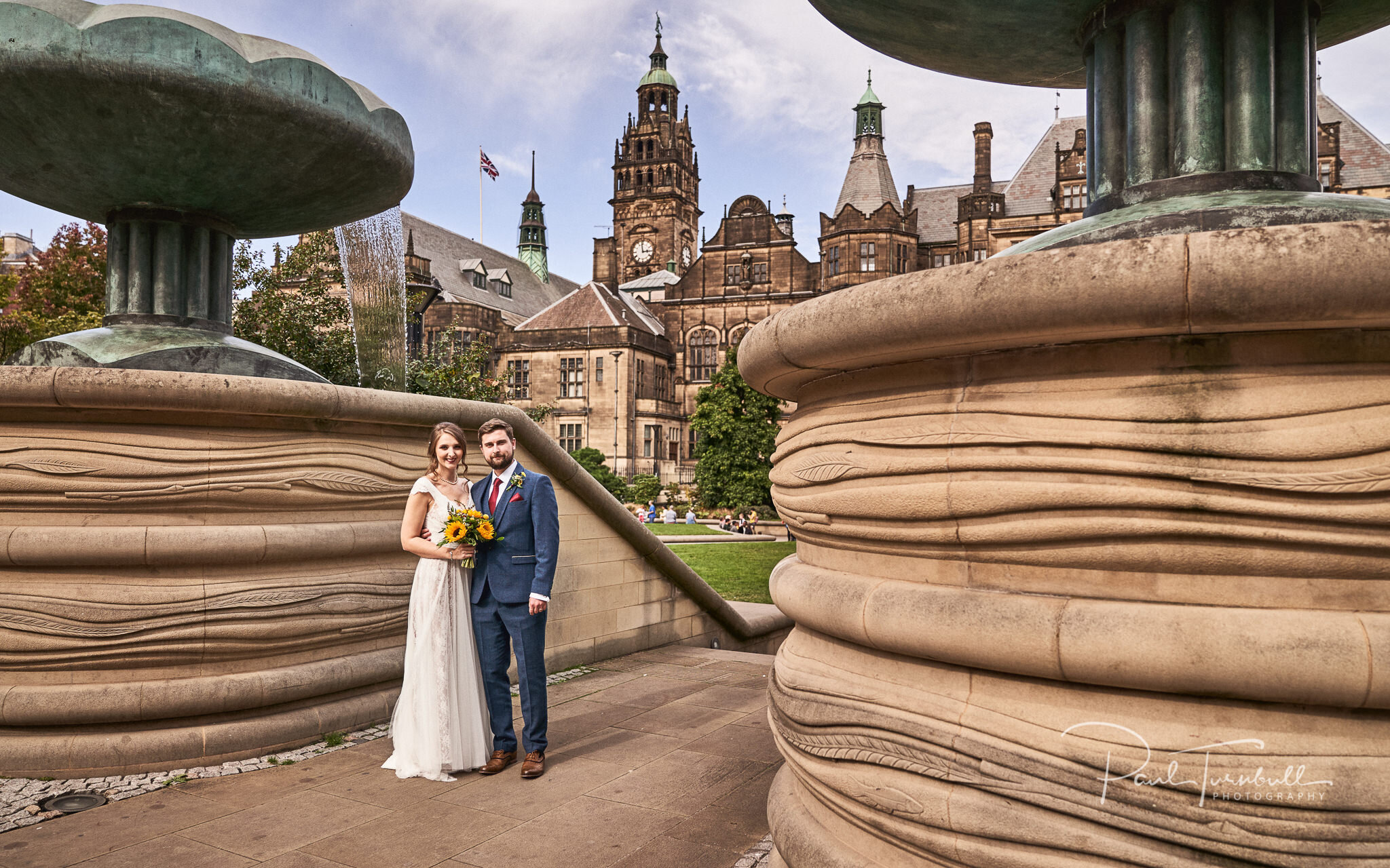 Newlyweds Portrait in Sheffield City Centre. Wedding Photography at Sheffield Town Hall