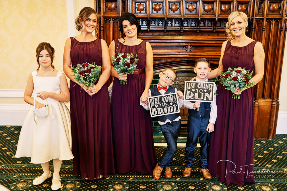Bridesmaids, flower girl and pageboys before the wedding ceremony