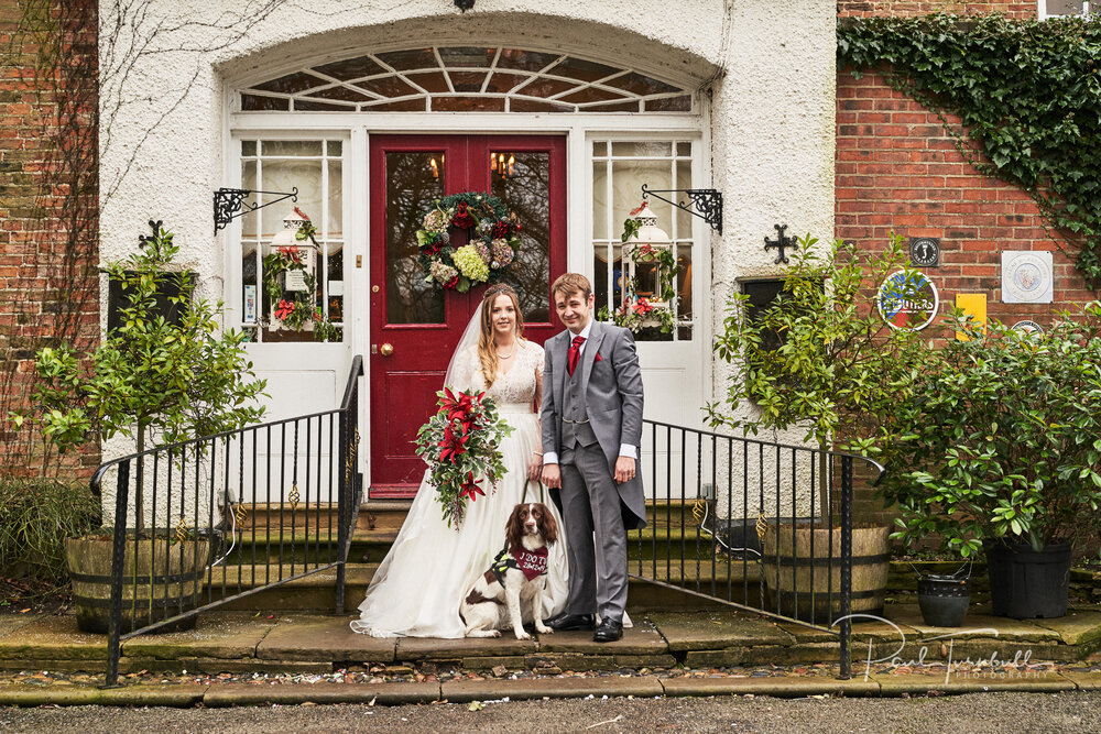 Bride and Groom with Their Dog, Rowley Manor Wedding