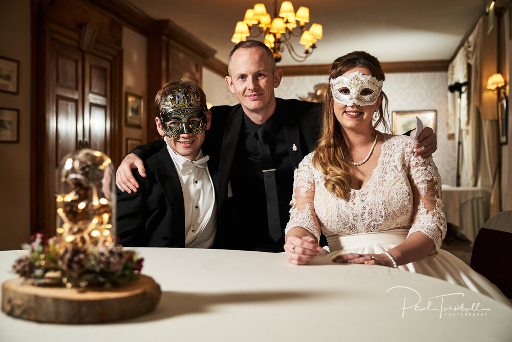 James Kirman with Bride and Groom at Rowley Manor Wedding