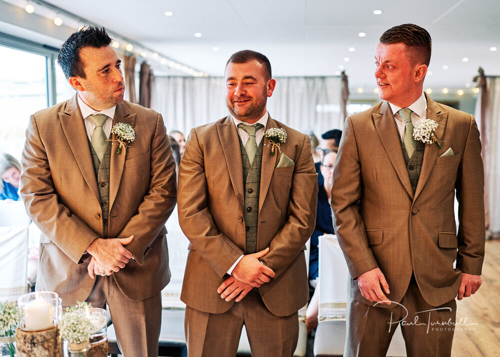 Wedding Photographer The Fleece, Groom and Best Men Waiting