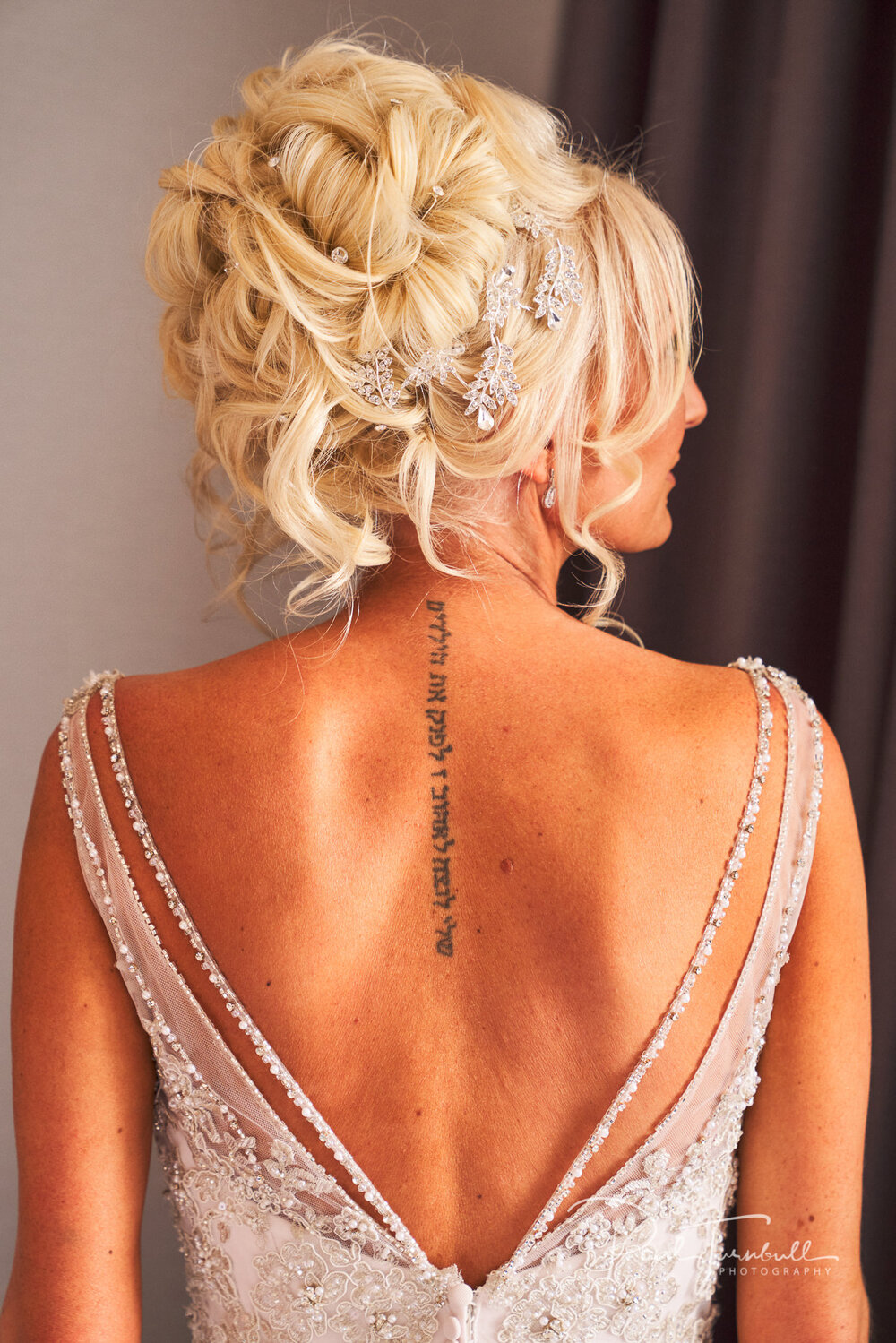 Bride's Hair and Wedding Dress