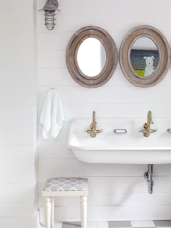 nautical-cottage-kids-bathroom-white-trough-sink-shiplap-walls-brass-faucets.jpg