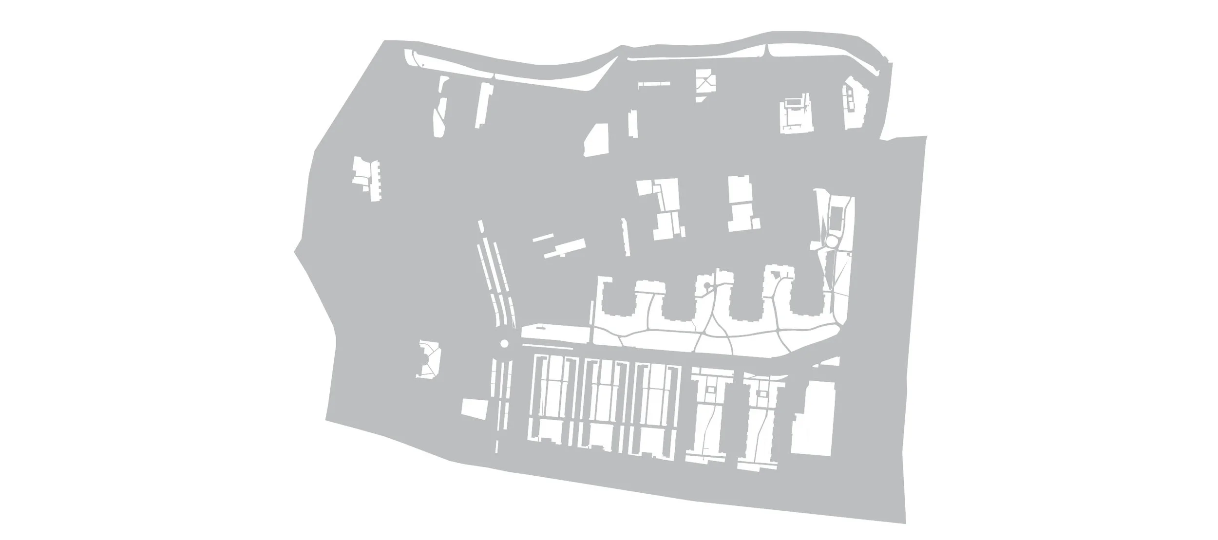 green area (white) versus paved and built surface (grey)
