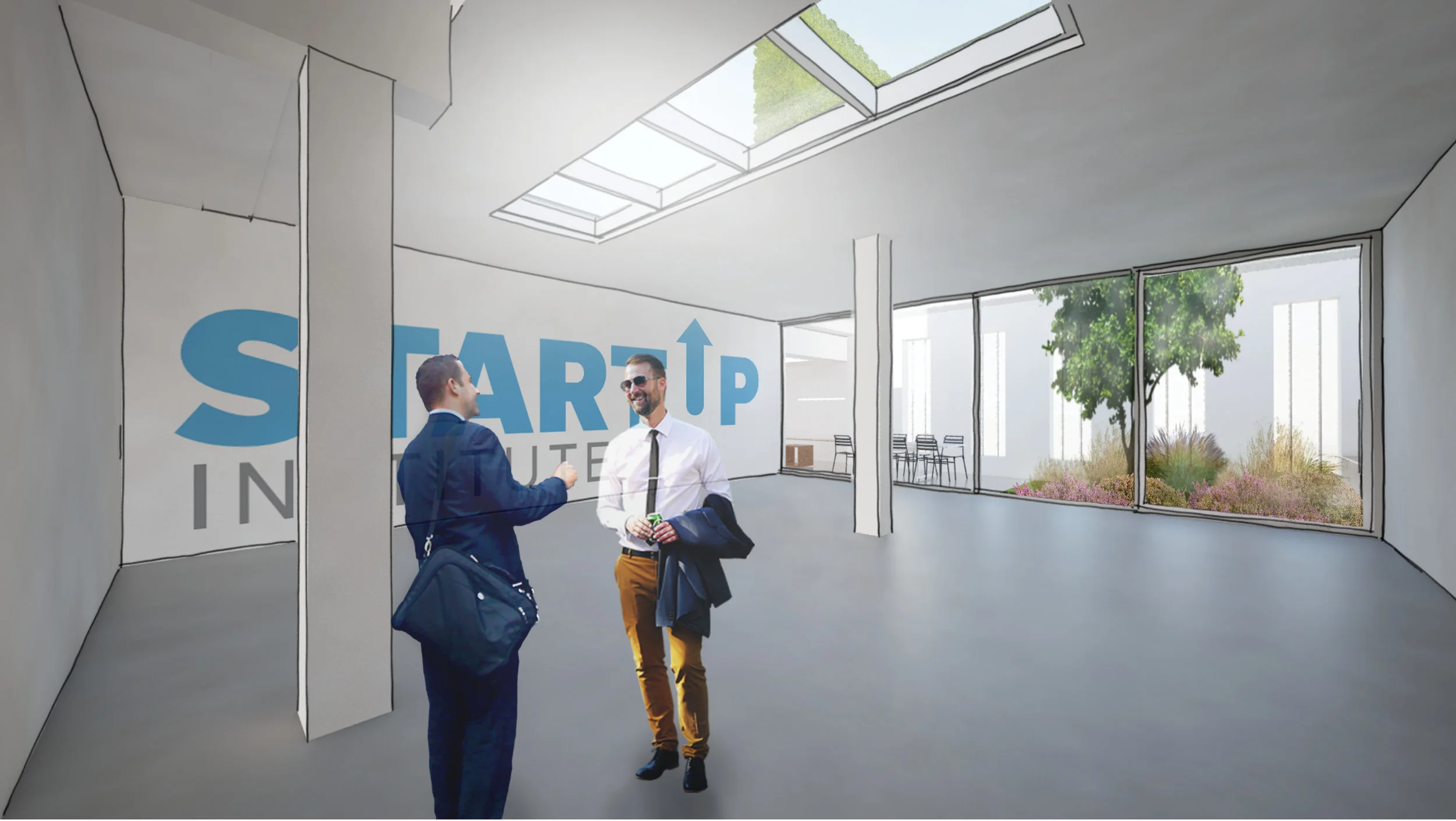 the former garage is turned into a working area. A patio in the back gives light to the dark space but also serves as an infiltration area for rainwater