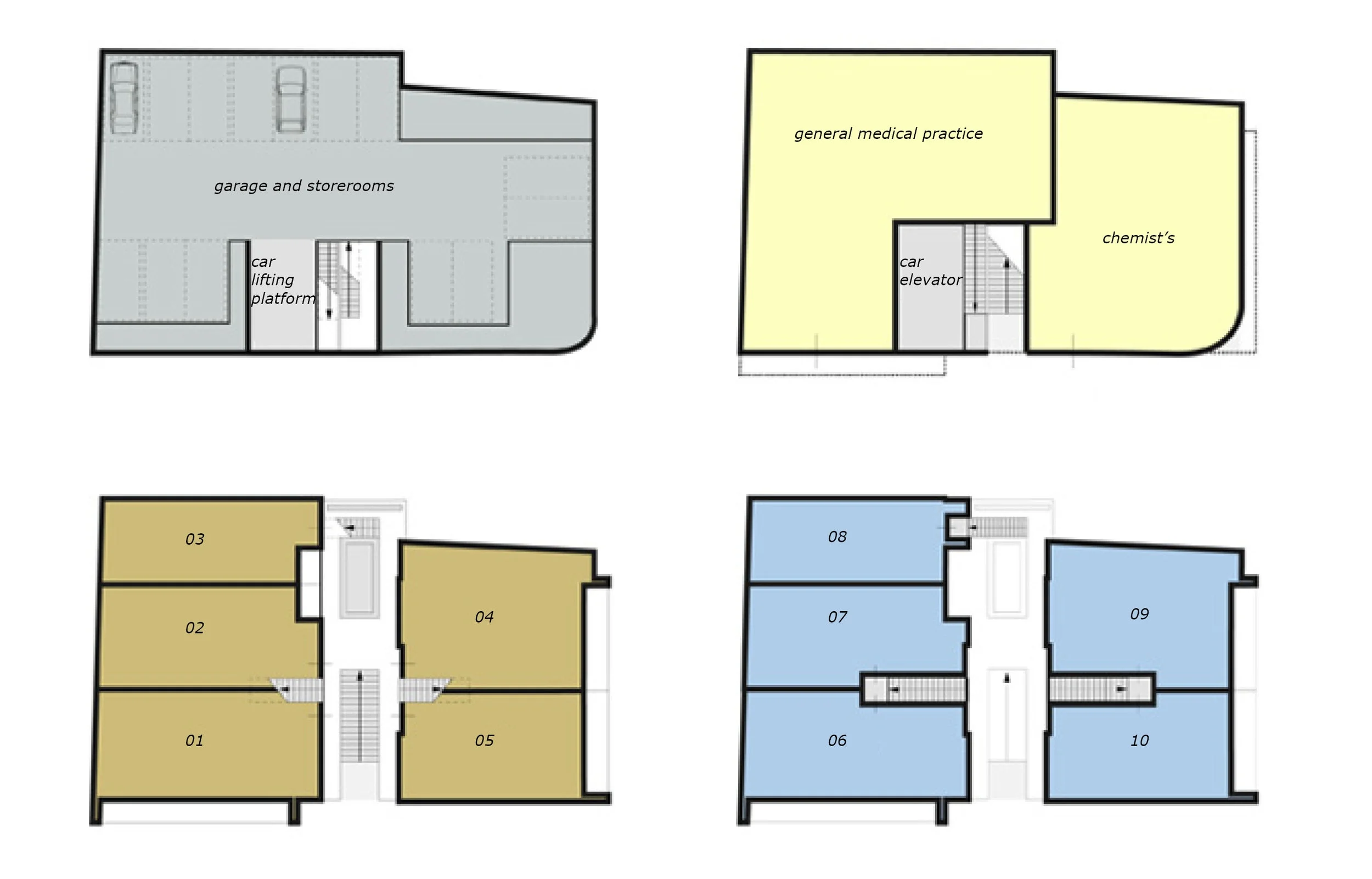 schematic display of the functions per floor