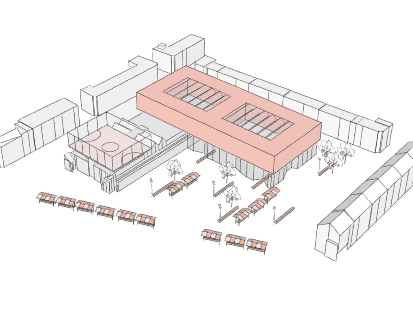 public building - first sketches of 'Hart van BoTu' as part of the design research
