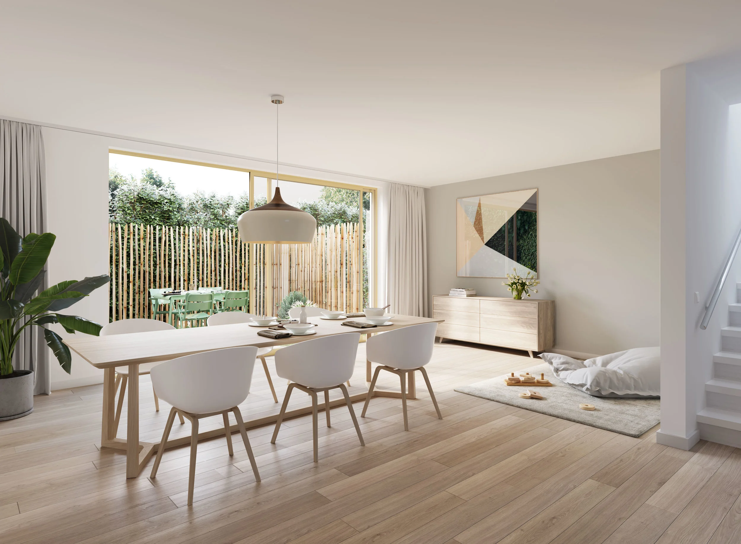 living room with sliding doors to the garden