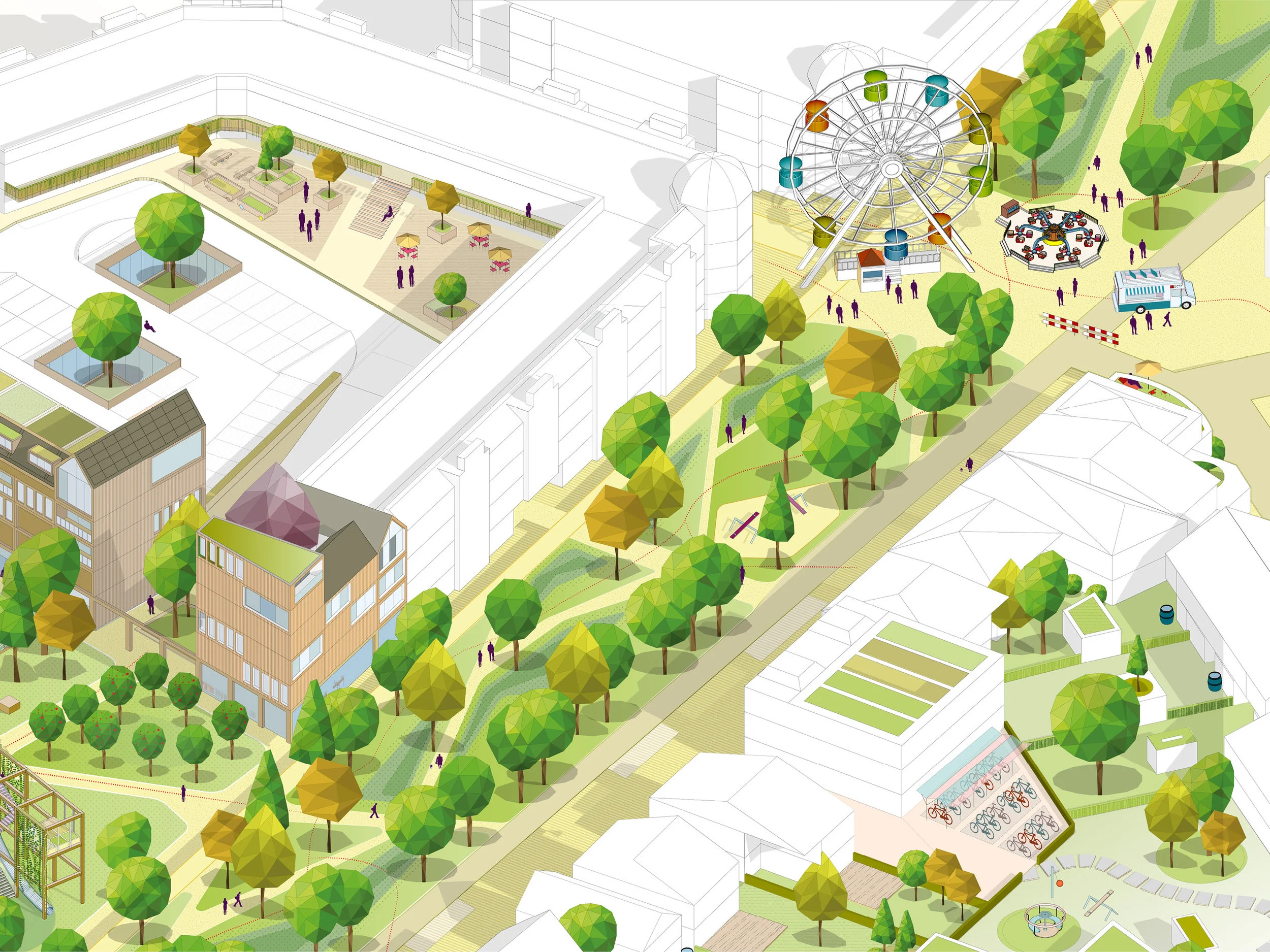 voorstel voor de transformatie van het Collegeplein in Weert: van parkeervlakte naar een aantrekkelijke groene ruimte die plek biedt aan nieuwe programmering