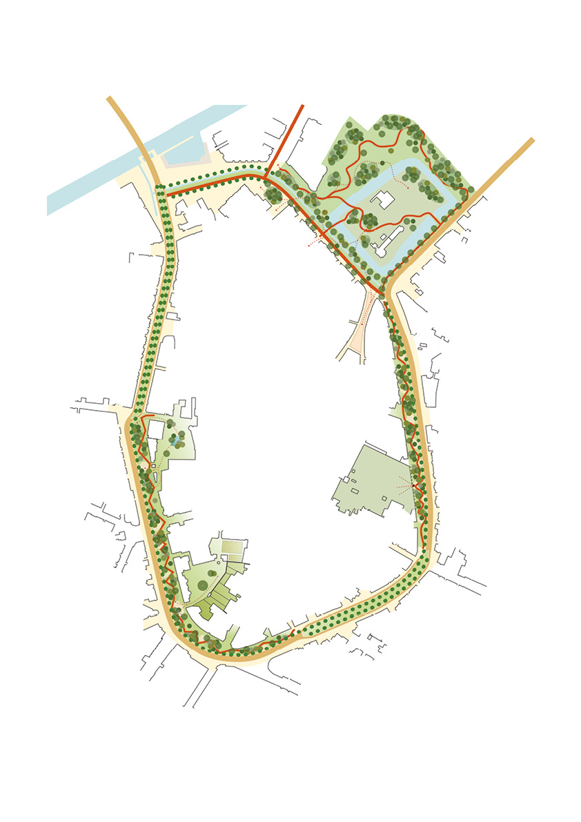 de singel en de oude achterterreinen van de voormalige katholieke instellingen in de stad kunnen opnieuw worden ingericht en geprogrammeerd