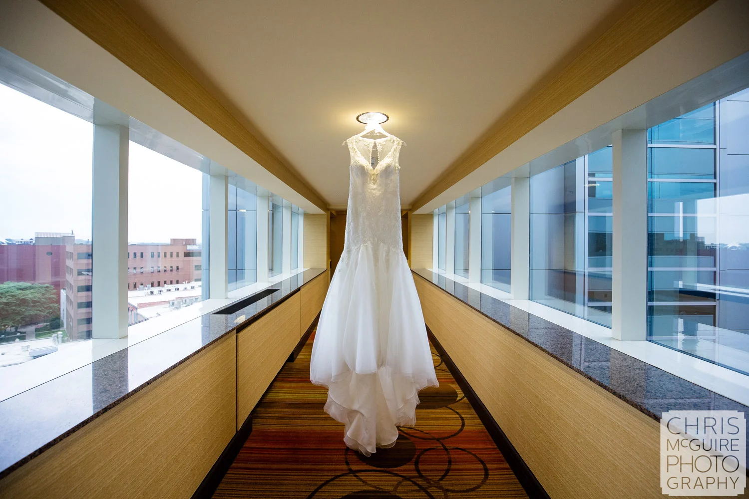 wedding dress hanging
