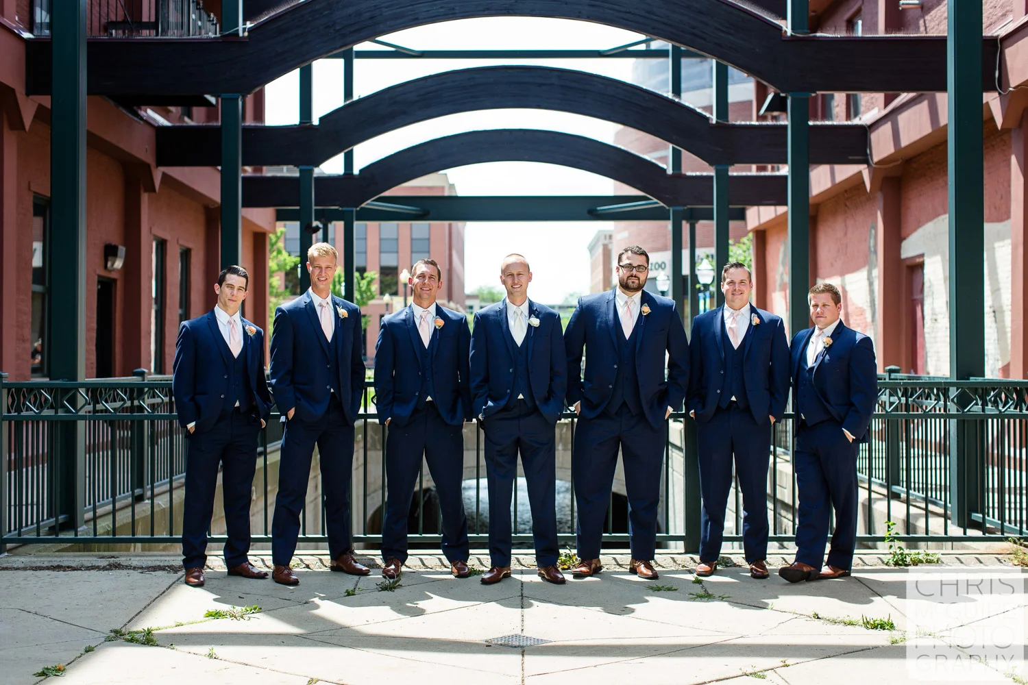 groom and groomsmen outdoor portrait