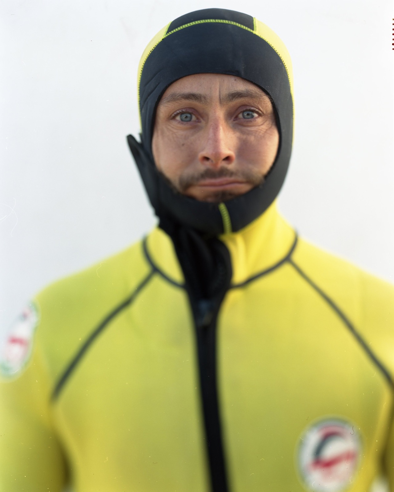  Eugenio Mantero Bueno, firefighter from Seville, Spain, in a wet suit. He was one of many volunteers helping refugees as they landed on Lesbos.   