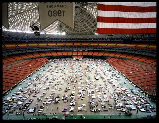  Evacuees from New Orleans at the Astrodome in Houston. Approximately 4,000 evacuees remained housed in the Astrodome, down from more than 25,000 the first week.   