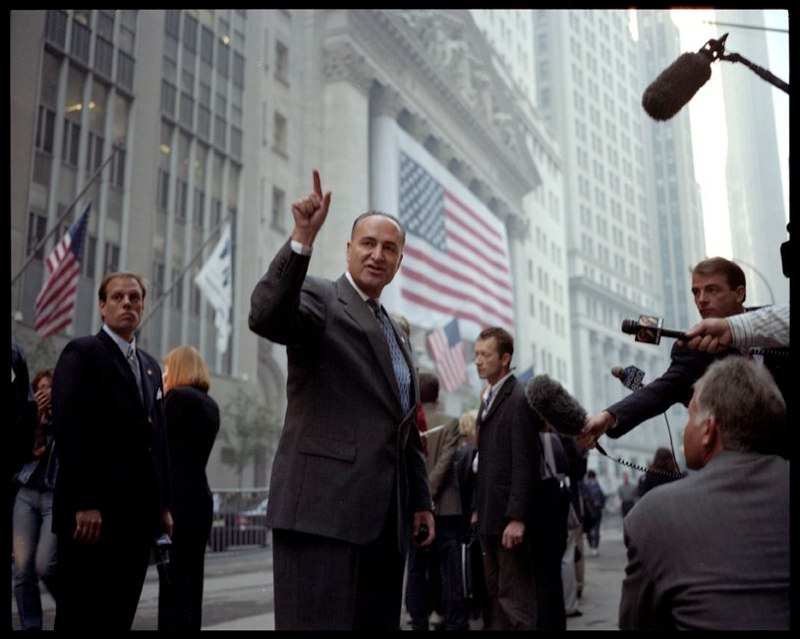  Senator Schumer addresses the press at the reopening of the stock market in lower Manhattan on September 17, 2001 after the attacks on the World Trade Center on September 11, 2001.&nbsp;   