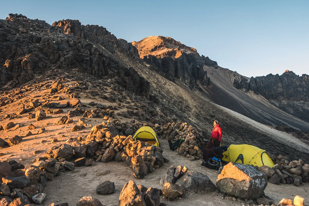 Markus catching the last sunrays in High Camp on Iztaccihuatl