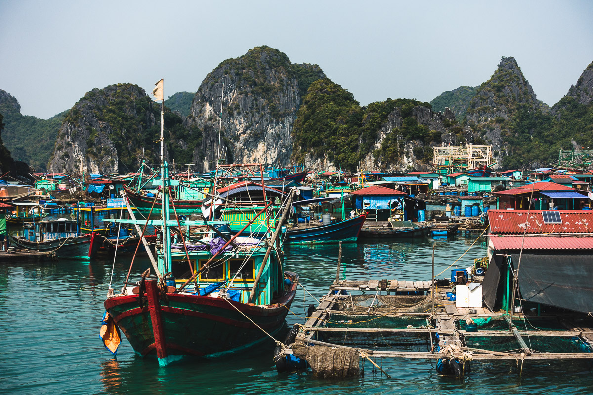 The fishermen here live in houses floating on the water.