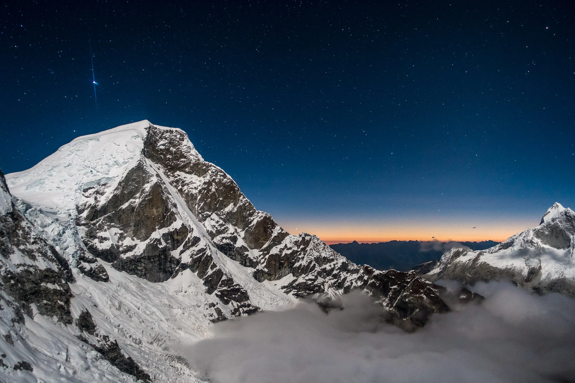 Huascaran Norte (6655m) seen from High Camp (5750m) on Chopicalqui, Peru