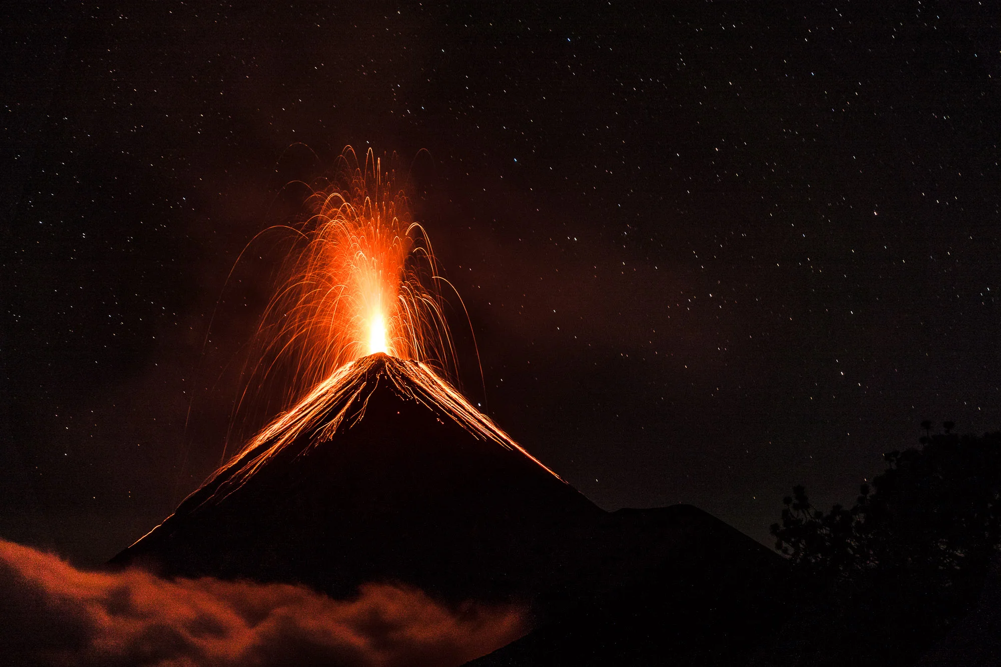 Eruption of Volcan de Fuego (seen from Volcan Acatenango), Guatemala