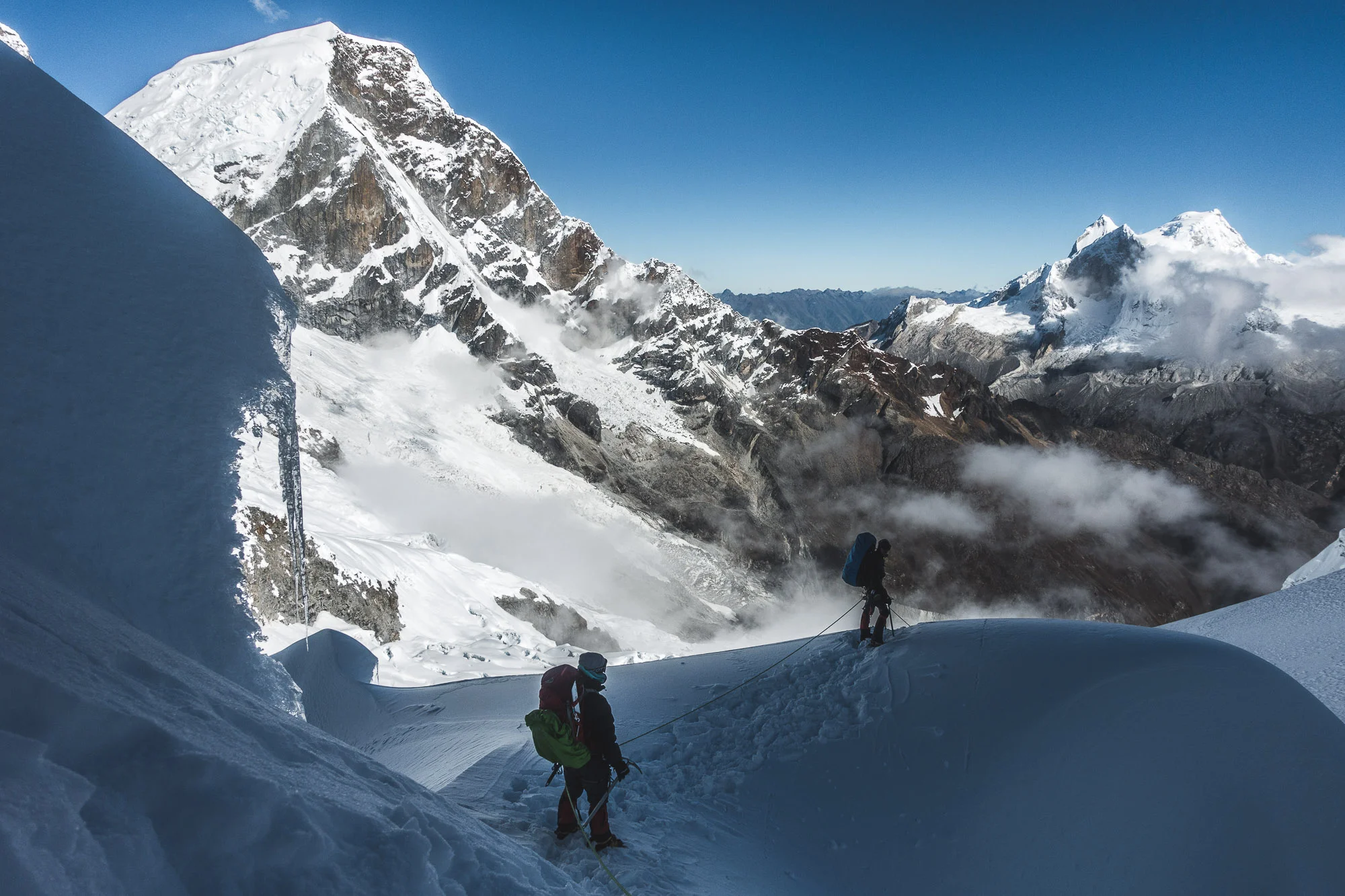 Descent from Chopicalqui (6345m), Cordillera Blanca, Peru