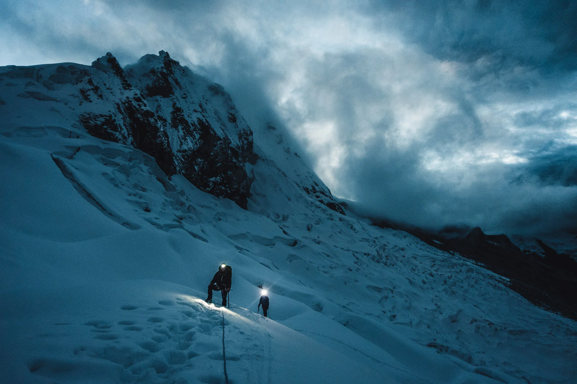 Dawn on the ascent of Pisco (5765m), Cordillera Blanca, Peru