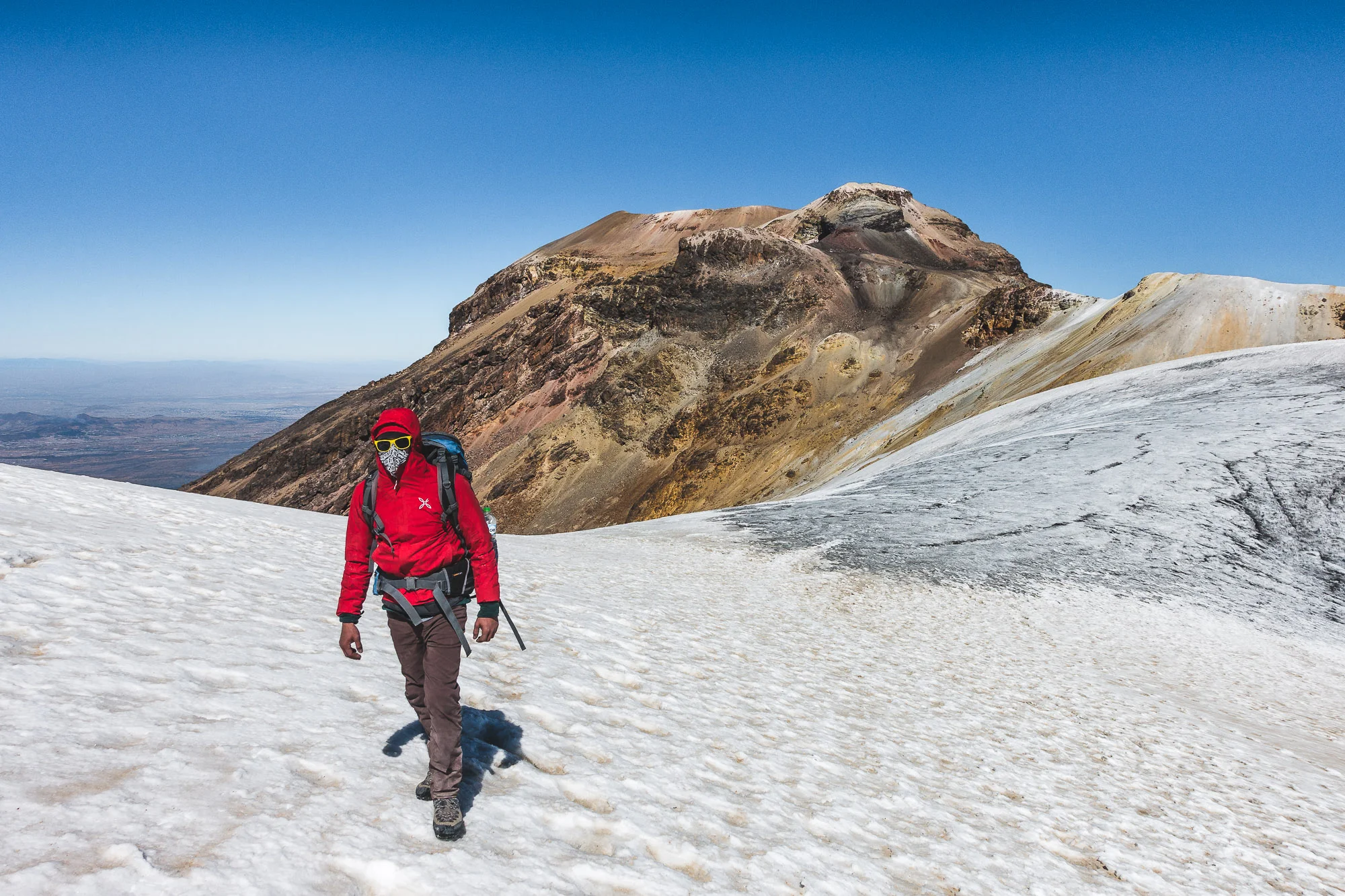 Crossing the glacier during the descent from Iztaccihuatl (5286m), Mexico