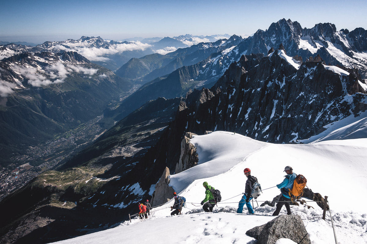 Descending from Aiguille du Midi (3842m), France