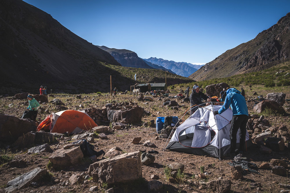 Setting up our expedition tents for the first time