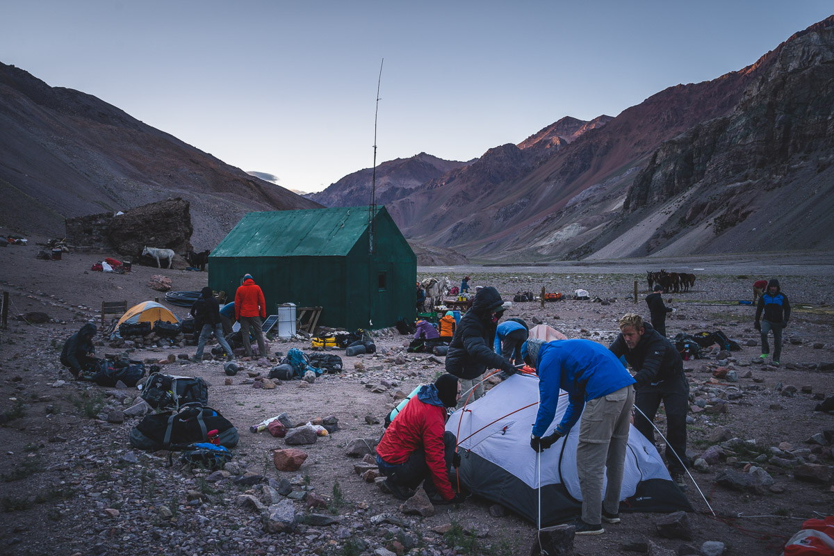 Taking down the tents at Casa de Piedra in the early morning hours