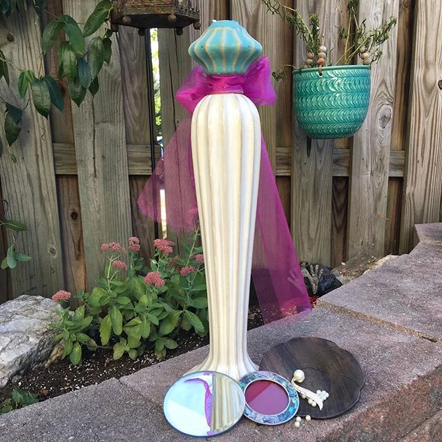 Glamorous Vanity Mirror in the making&mdash;the pieces are coming together! Coming soon! #mirror #vanitymirror #homedecor #bedroomdecor #bathroomdecor #boudoir #decorativemirror #giftforher #valentinesdaygift #repurposedmaterials #repurposedmaterials